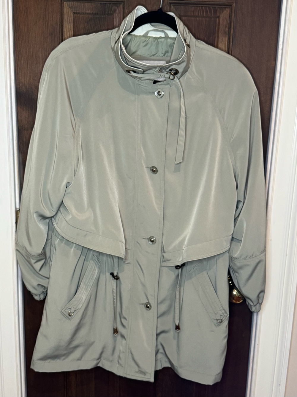 Vintage Braetan Sage Green Drawstring Utility Trench Coat Anorak Jacket Size M